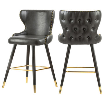 Hendrix Faux Leather Upholstered Bar Stool, Set of 2, Gray