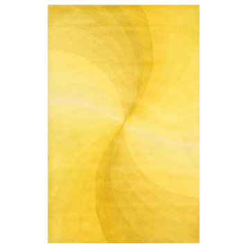 EORC Yellow Hand-Tufted Wool Swirl Rug 6' Round