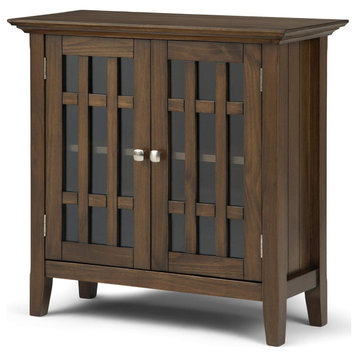 Storage Cabinet, Pine Wood Construction With Glass Doors, Natural Aged Brown