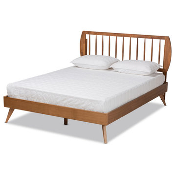 Emiko Modern And Contemporary Walnut Brown Finished Wood Queen Size Platform Bed