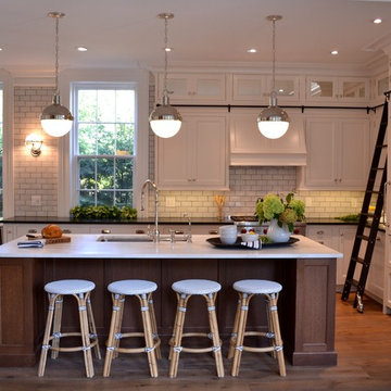 Transitional White Kitchen with Quarter Sawn Oak Island