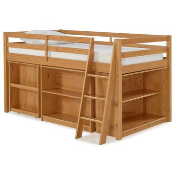 Roxy Wood Junior Loft Bed, Pull-out Desk, Shelving and Bookcase, Cinnamon