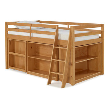 Roxy Wood Junior Loft Bed, Pull-out Desk, Shelving and Bookcase, Cinnamon