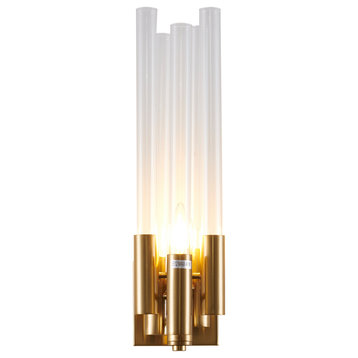 Clear Glass Wall Sconce, Gold