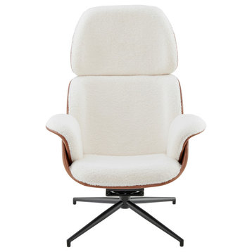 Lennart Lounge Chair Seat in Brown Leatherette and Ivory Fabric with Black Base