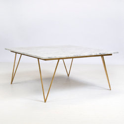 Worlds Away Neal Gold Leafed Coffee Table With White Marble Top - Coffee Tables