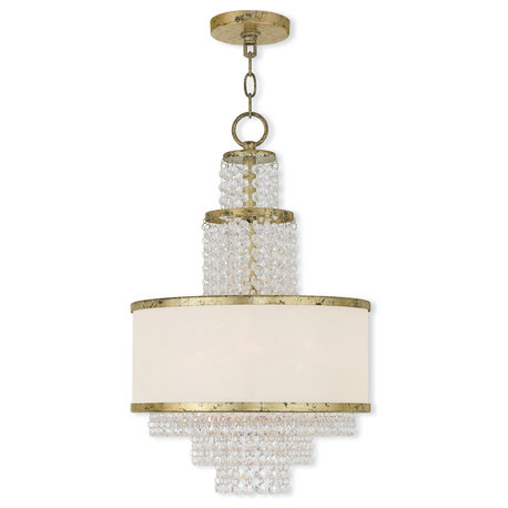 Mini Chandelier With Clear Crystals and Off-White Sheer Organza Shade