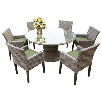 Monterey 60" Outdoor Patio Dining Table With 6 Chairs With Arms, Cilantro