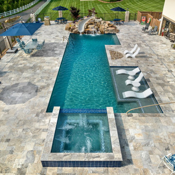 Custom Rectilinear Pool and Spa with Natural Rock Waterslide