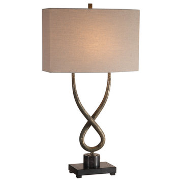 Rustic Modern Steel Twist Loop Table Lamp, Industrial Metal Knot Silver Bronze