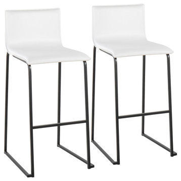 Mara Contemporary Barstool, Black Steel/White Faux Leather, Set of 2