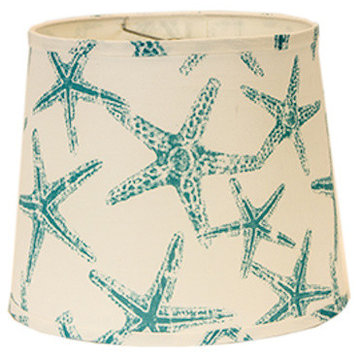 Starfish Lampshade, Cream and Turquoise, 5", Empire With Candle Clip