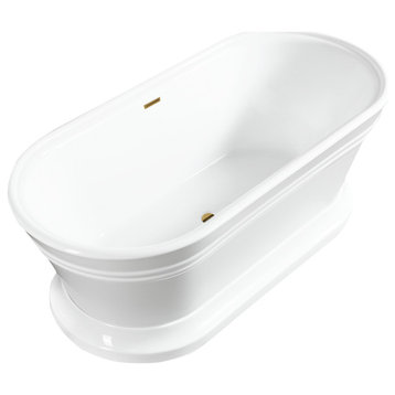67" Freestanding Acrylic Bathtub, White/Titanium Gold