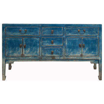 Distressed Teal Sailor Blue Tall Console Table Cabinet Credenza Hcs7479