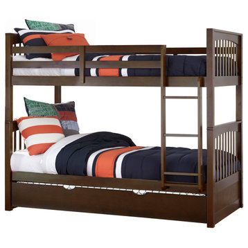 Hillsdale Pulse Wood Twin Over Twin Bunk Bed With Trundle, Chocolate