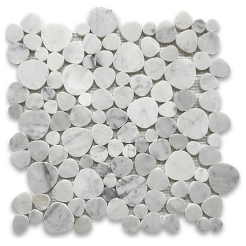 Carrera Marble White Carrara Venato Heart Bubble Mosaic Tile Polished, 1 sheet