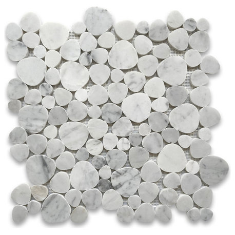 Carrera Marble White Carrara Venato Heart Bubble Mosaic Tile Polished, 1 sheet