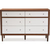 Harlow Wood 6-Drawer Storage Dresser, Walnut Brown and White