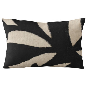 Plutus Black Palm Floral Luxury Throw Pillow, 12"x20"
