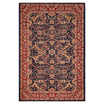 Bareens Designer Rugs - Boho Chic Ziegler Juan Blue Red Hand-Knotted Wool Rug - 6'4'' x 9'1'' - Enhance the ambiance of your home with this magnificent Persian-influenced Turkish hand-knotted rug made by skilled artisans capable of creating the most exceptional vegetable dyes and hand-spun wool. This exquisite handmade rug is a one-of-a-kind Peshawar Kafkaz, otherwise identified as Chobi, Chobi Peshawar, Oushak, or Ziegler rug. These handmade rugs are crafted in Pakistan utilizing superior-quality wool imported from Australia, New Zealand, and Korea in two types of weaves: the Persian weave and the Mori weave. This rug is meticulously crafted by hand using the finest natural vegetable dyes extracted from local plants. The artisans use a blend of hand-spun local and fine merino wool, resulting in a rug with a compelling texture, higher lanolin content, and longer staple. The artisans occasionally incorporate natural or artificial silk into the pile to enhance specific motifs. The finished product is an awe-inspiring execution of flawless design and an understated palette that exudes elegance.