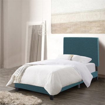 CorLiving Juniper Twin Size Contemporary Fabric Upholstered Bed in Blue Teal
