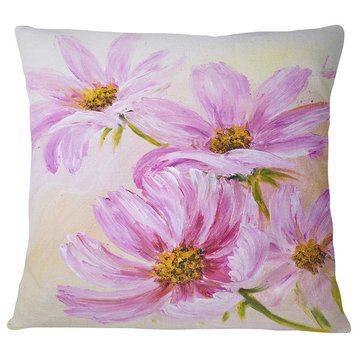 Blooming Pink Cosmos Flowers Floral Throw Pillow, 16"x16"