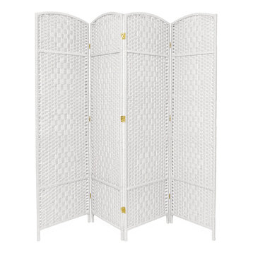 6' Tall Diamond Weave Fiber Room Divider, White, 4 Panel