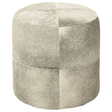 Modern Ottoman/Stool, Animal Patchwork Leather Upholstery, Gray/Round