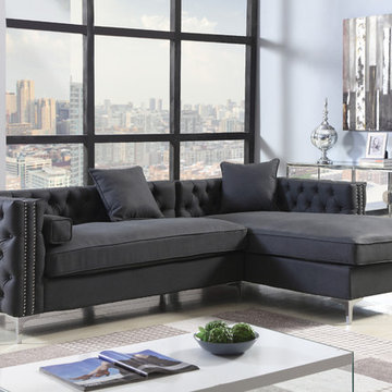 Chic Home Da Vinci Right Facing Sectional Sofa, Black Velvet