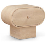 Meridian Furniture - Harlow Solid Wood And Oak Veneer Night Stand, Natural - Slumber well knowing the things you need most at night are tucked out of sight and within easy reach with this Harlow natural nightstand. Its rich natural finish and oak veneer, crafted from a mix of solid wood and MDF, embody art deco elegance. Featuring natural wood grain variation, each piece is uniquely beautiful. A single drawer with an attractive pull offers discreet storage, blending practicality with timeless design. Enhance your bedroom with this sophisticated accent that combines function with exquisite craftsmanship.