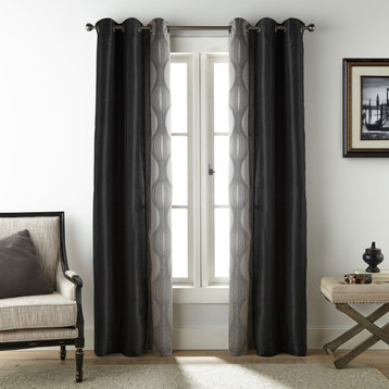 Kath Light Filtering Grommet Curtains Set of 2, Black/Silver, 37, X 84 in
