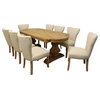 Manhattan Beach 9-piece Dining Set With Natural Table & 8 Ivory Linen Chairs