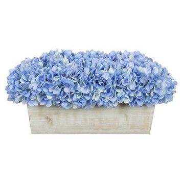 Artificial Blue Hydrangea in White-Washed Wood Ledge