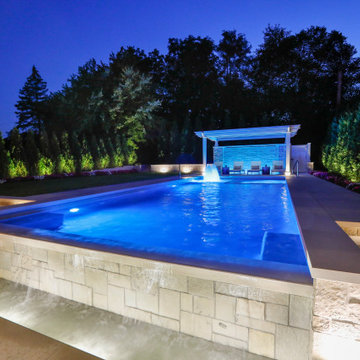 Hinsdale, IL Rectilinear Pool with Hot Tub Inside and Infinity Edge