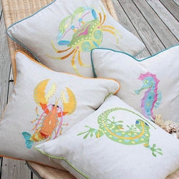Xia Home Fashions - Square Coastal Embroidered Feather Filled Throw Pillow - Decorative Pillows