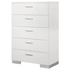 Coaster Felicity Contemporary Wood 5-Drawer Rectangular Chest in White