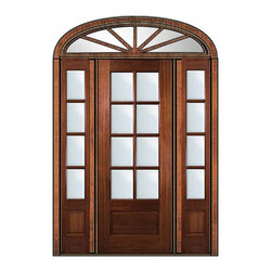Pre-hung French Sidelights-Transom Door 96 Mahogany 3/4 Lite 8 Lite - Patio Doors