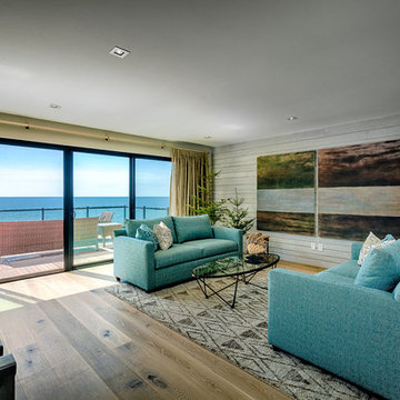 A sitting area overlooking Lake Michigan.