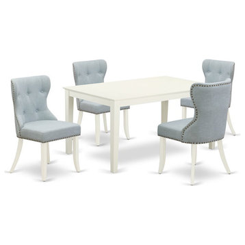 East West Furniture Capri 5-piece Wood Dining Table Set in Linen White