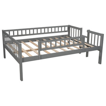 Gray Full Over Full Over Full Contemporary Bunk Bed With Slide