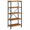 Linon Austin Sturdy Rustic Bookcase with 4 Wood Shelves and Metal Frame in Black