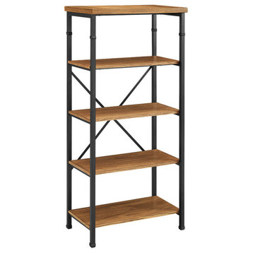 Linon Austin Sturdy Rustic Bookcase with 4 Wood Shelves and Metal Frame in Black