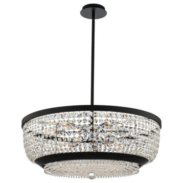Terzo 9-Light Contemporary Chandelier in Matte Black with Polished Chrome