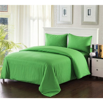 3-Piece 100% Cotton Solid Green Duvet Cover Set, Full