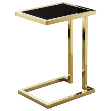 Inspired Home Luwana End Table - Hight Gloss Lacquer Finish Top, Black/Gold