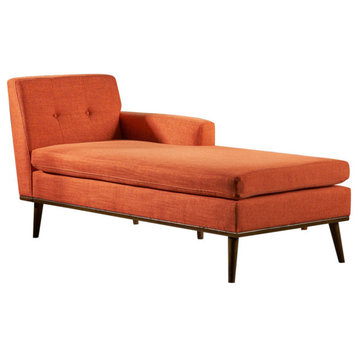 GDF Studio Sophia Mid-Century Modern Fabric Chaise Lounge, Muted Orange