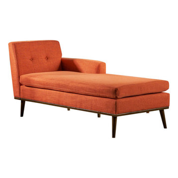 GDF Studio Sophia Mid-Century Modern Fabric Chaise Lounge, Muted Orange