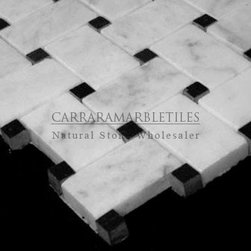 White Carrara Marble Italian Bianco Carrera Basketweave Mosaic Tile with Nero Ma - Products