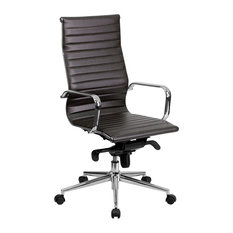 High-Back Ribbed Leather Executive Office Chair, Brown