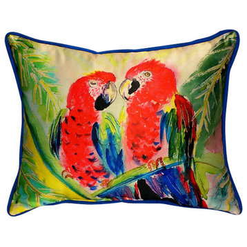 Betsy Drake Two Parrots Pillow- Indoor/Outdoor